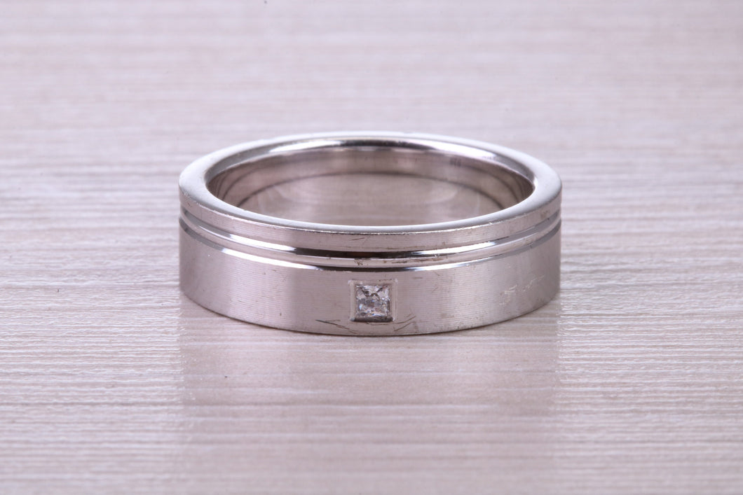 Chunky 6 mm Wide Gents Diamond set White Gold Band