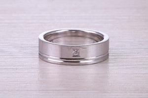 Chunky 6 mm Wide Gents Diamond set White Gold Band