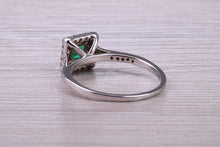 Load image into Gallery viewer, Square cut Natural Emerald Halo and Shoulder set With Diamonds in This 18ct White Gold Ring