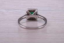 Load image into Gallery viewer, Square cut Natural Emerald Halo and Shoulder set With Diamonds in This 18ct White Gold Ring