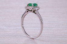 Load image into Gallery viewer, Square cut Natural Emerald Halo and Shoulder set With Diamonds in This 18ct White Gold Ring