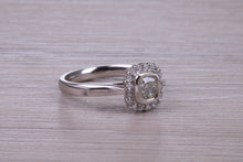 Load image into Gallery viewer, Cushion cut Diamond Halo set Platinum Ring