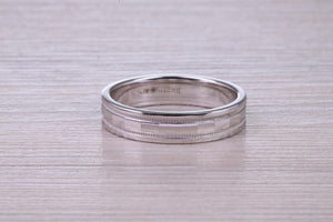 4 mm Wide White Gold Patterned Wedding Band