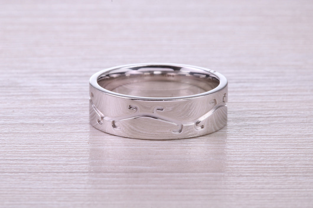 6 mm Wide Machine Patterned White Gold Band