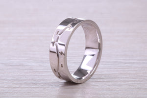6 mm Wide Machine Patterned White Gold Band
