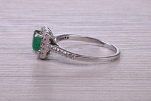 Load image into Gallery viewer, Square cut Natural Emerald Halo and Shoulder set With Diamonds in This 18ct White Gold Ring