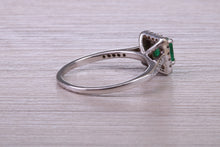 Load image into Gallery viewer, Square cut Natural Emerald Halo and Shoulder set With Diamonds in This 18ct White Gold Ring