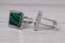 Load image into Gallery viewer, Real Malachite set Gentleman&#39;s Solid Sterling Silver Cufflinks