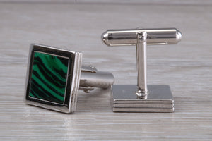 Real Malachite set Gentleman's Solid Sterling Silver Cufflinks