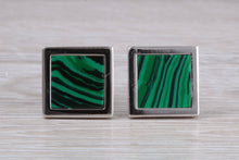 Load image into Gallery viewer, Real Malachite set Gentleman&#39;s Solid Sterling Silver Cufflinks