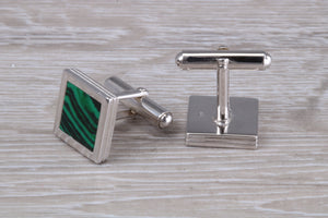 Real Malachite set Gentleman's Solid Sterling Silver Cufflinks