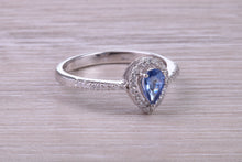Load image into Gallery viewer, Absolutely Beautiful Blue Sapphire and Halo set Diamond 18ct White Gold Ring