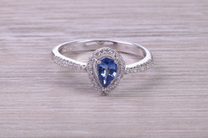 Absolutely Beautiful Blue Sapphire and Halo set Diamond 18ct White Gold Ring