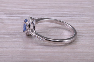 Absolutely Beautiful Blue Sapphire and Halo set Diamond 18ct White Gold Ring