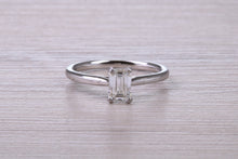 Load image into Gallery viewer, 0.70 carat Emerald Cut Natural Diamond set Platinum Solitaire, GIA Certified