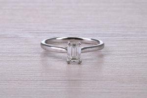 0.70 carat Emerald Cut Natural Diamond set Platinum Solitaire, GIA Certified