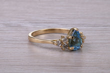 Load image into Gallery viewer, Pear Drop Aquamarine and Diamond set 18ct Yellow Gold Ring, Total 1.61ct Gemstone Weight