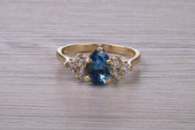 Load image into Gallery viewer, Pear Drop Aquamarine and Diamond set 18ct Yellow Gold Ring, Total 1.61ct Gemstone Weight