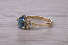 Load image into Gallery viewer, Pear Drop Aquamarine and Diamond set 18ct Yellow Gold Ring, Total 1.61ct Gemstone Weight