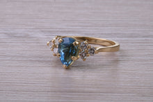 Load image into Gallery viewer, Pear Drop Aquamarine and Diamond set 18ct Yellow Gold Ring, Total 1.61ct Gemstone Weight