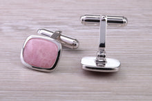 Load image into Gallery viewer, Natural Rhodonite set Gentleman&#39;s Cufflinks. made from solid sterling silver, traditional cufflinks with swivel back fittings.