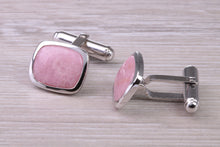 Load image into Gallery viewer, Natural Rhodonite set Gentleman&#39;s Cufflinks. made from solid sterling silver, traditional cufflinks with swivel back fittings.