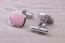 Load image into Gallery viewer, Natural Rhodonite set Gentleman&#39;s Cufflinks. made from solid sterling silver, traditional cufflinks with swivel back fittings.