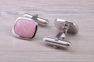 Natural Rhodonite set Gentleman's Cufflinks. made from solid sterling silver, traditional cufflinks with swivel back fittings.