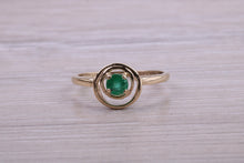 Load image into Gallery viewer, Dainty Round cut Emerald set Yellow Gold Ring