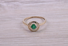 Load image into Gallery viewer, Dainty Round cut Emerald set Yellow Gold Ring