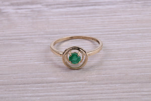 Dainty Round cut Emerald set Yellow Gold Ring