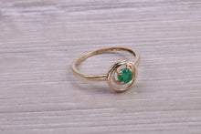 Load image into Gallery viewer, Dainty Round cut Emerald set Yellow Gold Ring