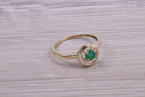 Dainty Round cut Emerald set Yellow Gold Ring