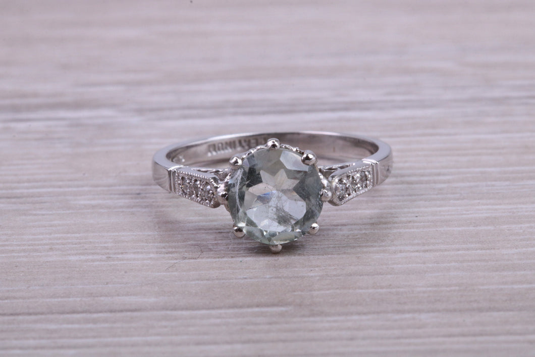 1.50ct Green Amethyst and Diamond set Platinum Ring