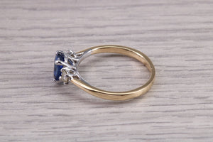 Traditional Sapphire and Diamond Two Tone Trilogy Ring, Made From 18ct Yellow and White Gold