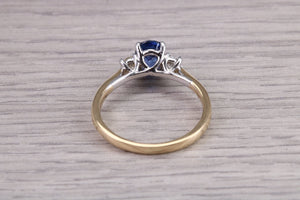 Traditional Sapphire and Diamond Two Tone Trilogy Ring, Made From 18ct Yellow and White Gold