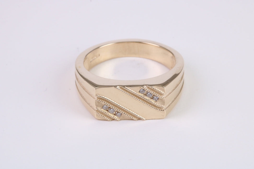 Chunky Diamond set Solid Yellow Gold Signet Ring