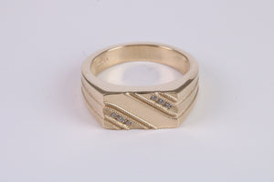 Chunky Diamond set Solid Yellow Gold Signet Ring