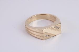 Chunky Diamond set Solid Yellow Gold Signet Ring