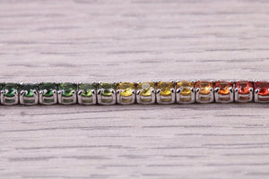 Five carats Multi Coloured Natural Sapphire set Solid White Gold Tennis Bracelet, All Real Rainbow Coloured Sapphires, British Hallmarked