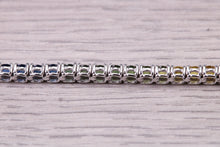 Load image into Gallery viewer, Five carats Multi Coloured Natural Sapphire set Solid White Gold Tennis Bracelet, All Real Rainbow Coloured Sapphires, British Hallmarked