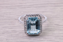 Load image into Gallery viewer, Large 4.57 carat Aquamarine and 0.60ct Diamond set 18ct White Gold Ring