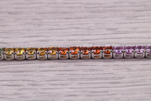 Load image into Gallery viewer, Seven carats Multi Coloured Natural Sapphire set Solid White Gold Tennis Bracelet, All Real Rainbow Coloured Sapphires, British Hallmarked