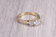 Load image into Gallery viewer, 75 Points Natural Round cut Diamond set 18ct Yellow Gold Trilogy Ring, British Hallmarked, F VS Graded Diamonds