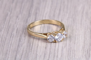 75 Points Natural Round cut Diamond set 18ct Yellow Gold Trilogy Ring, British Hallmarked, F VS Graded Diamonds