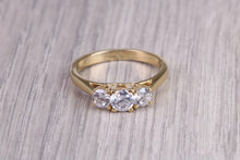 Load image into Gallery viewer, 75 Points Natural Round cut Diamond set 18ct Yellow Gold Trilogy Ring, British Hallmarked, F VS Graded Diamonds