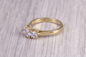 75 Points Natural Round cut Diamond set 18ct Yellow Gold Trilogy Ring, British Hallmarked, F VS Graded Diamonds