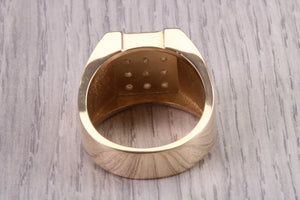 Half carat set Chunky and Very Dressy Gents Natural Diamond set Signet Ring, Made From Solid Yellow Gold, British Hallmarked