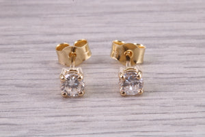 Over Half carat Natural F VS 1 Graded Diamond Solitaire set 18ct Yellow Gold Stud Earrings, British Hallmarked