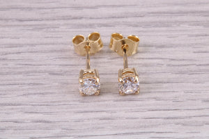 Over Half carat Natural F VS 1 Graded Diamond Solitaire set 18ct Yellow Gold Stud Earrings, British Hallmarked